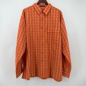 Aigle Actimum Men Size XXL Orange Grid Plaid Modal Blend Long Sleeve Tech Shirt